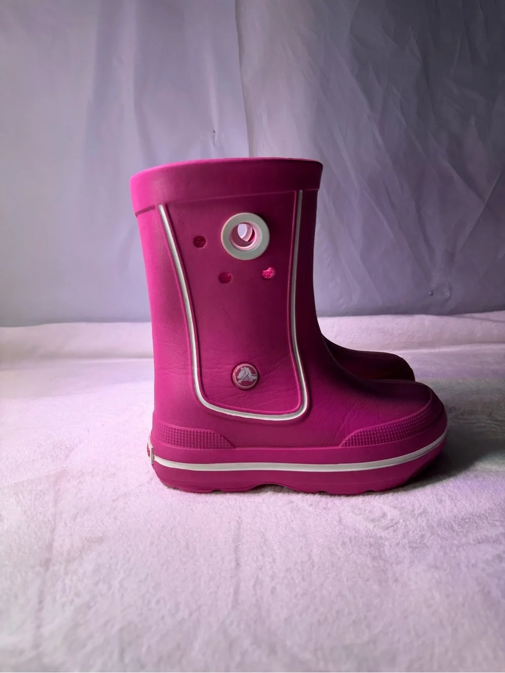 CROCS Kids Pink Rain Boot with White Trim